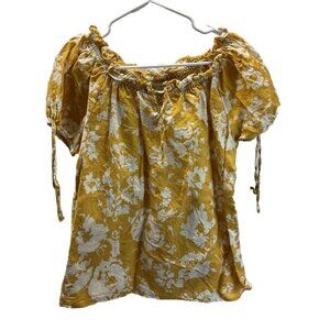 Anthropologie‎ Linen Blend Hester & Orchard Blouse Womens Size S ruffled neck